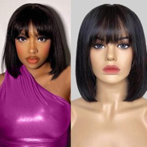 Short Bob Wig with Bangs Bob Straight Bang Wig Human Hair For Women